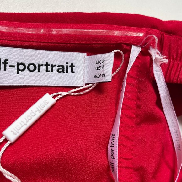 Self Portrait Crepe Bow Midi Dress Red Size UK 8 US 4 NEW NWT - Picture 7 of 14